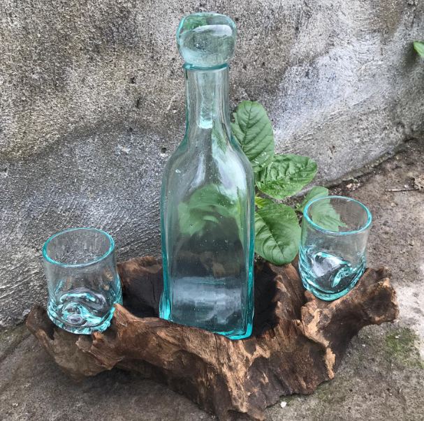 Gesmolten Glas op Houten Stronk - Whisky Set