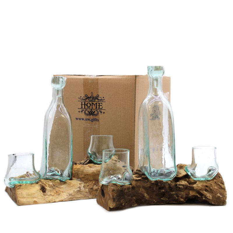 Gesmolten Glas op Houten Stronk - Whisky Set