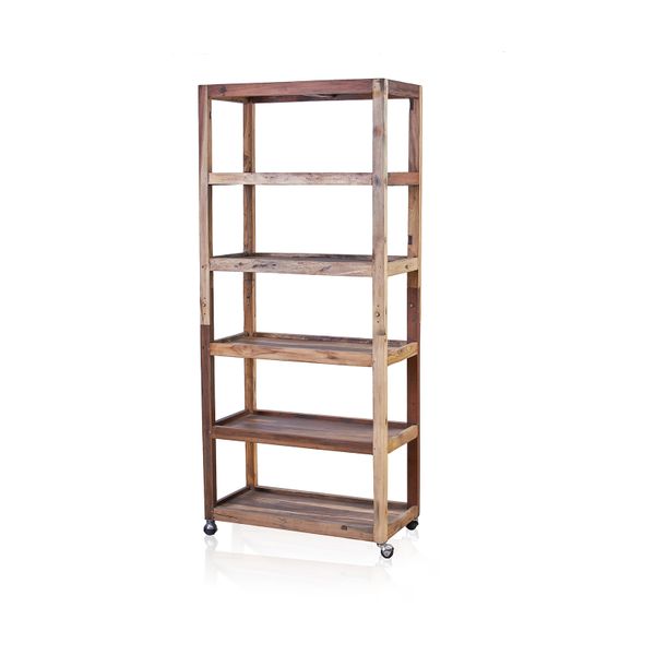 Display Kast met zes Planken en Zwenkwielen - Recycled Hardhout - 180 x 180 x 40cm