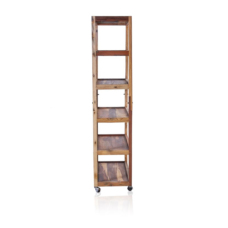 Display Kast met zes Planken en Zwenkwielen - Recycled Hardhout -  180 x 180 x 40cm
