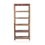 Display Kast met zes Planken en Zwenkwielen - Recycled Hardhout -  180 x 180 x 40cm