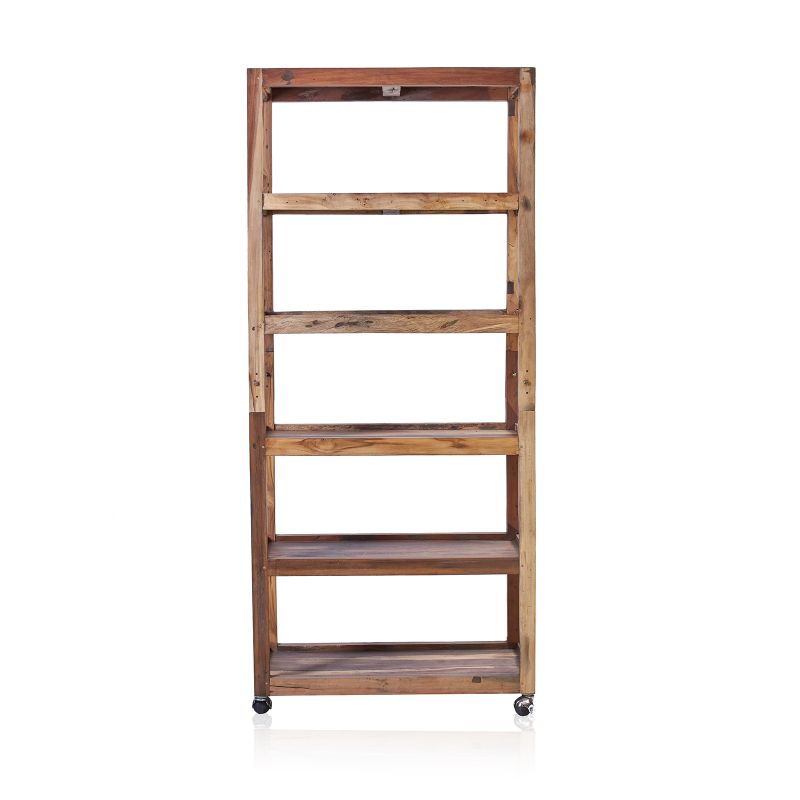 Display Kast met zes Planken en Zwenkwielen - Recycled Hardhout -  180 x 180 x 40cm