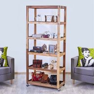 Display Kast met zes Planken en Zwenkwielen - Recycled Hardhout -  180 x 180 x 40cm