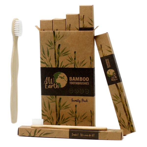 Bamboe Tandenborstel - Wit - Family Pack van 4 - Med Soft