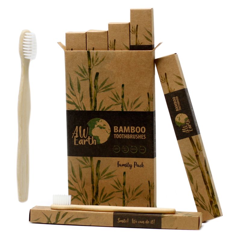Bamboe Tandenborstel - Wit - Family Pack van 4 - Med Soft