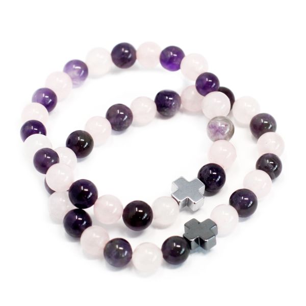 Set van 2 Edelstenen Vriendschaps Armbanden - Liefde - Amethist & Rozenkwarts