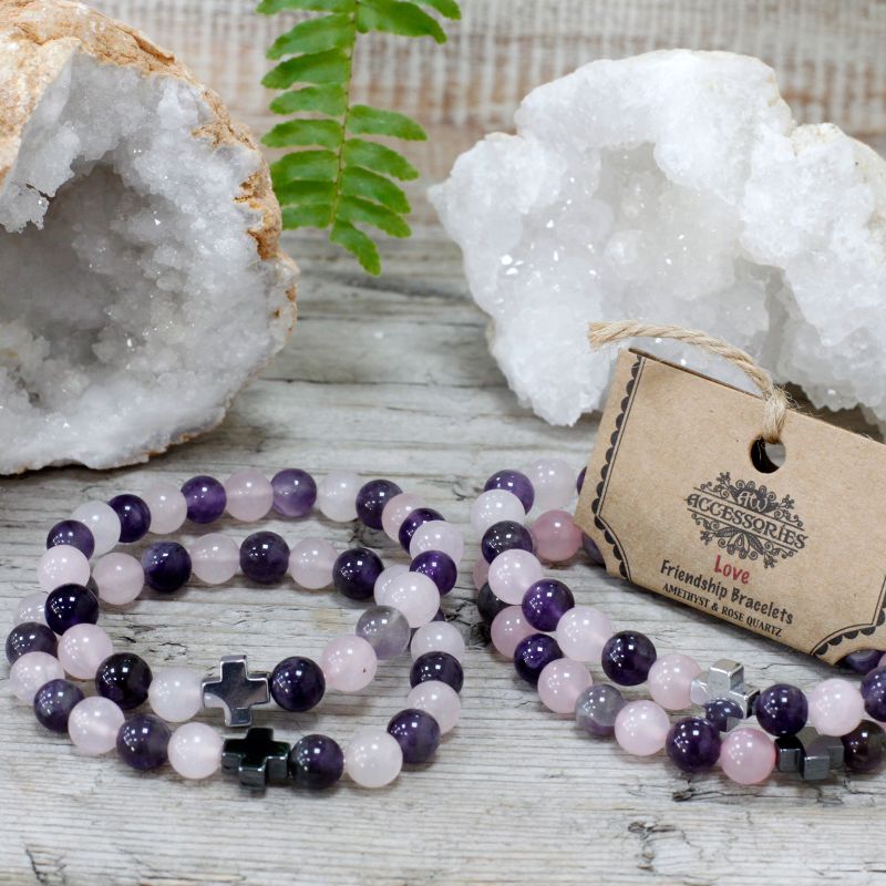 Set van 2 Edelstenen Vriendschaps Armbanden - Liefde - Amethist & Rozenkwarts
