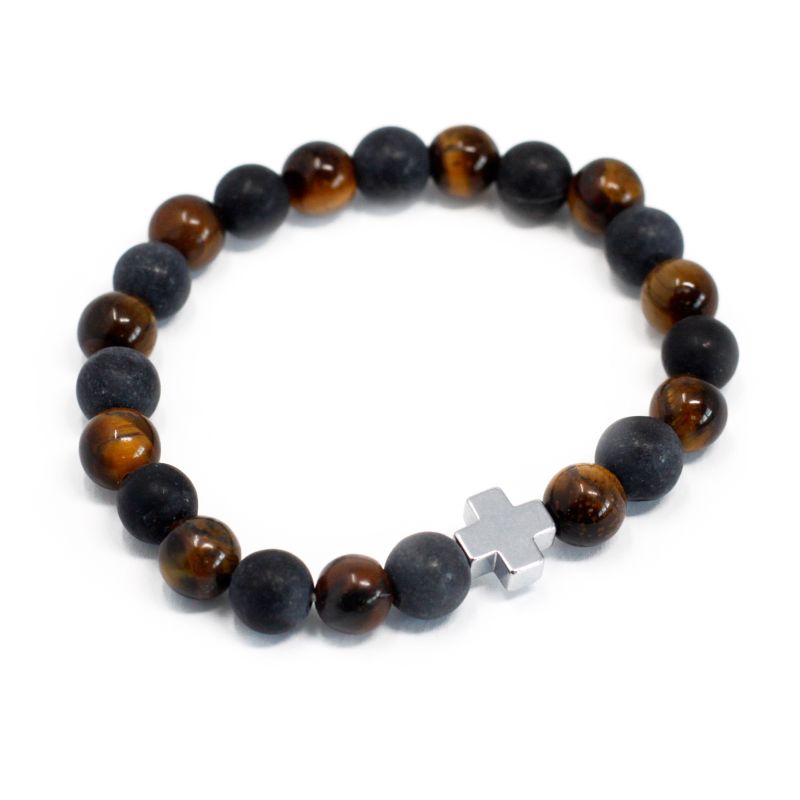 Set van 2 Edelstenen Vriendschaps Armbanden - Kracht - Tijgeroog & Zwarte Steen