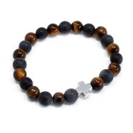 Set van 2 Edelstenen Vriendschaps Armbanden - Kracht - Tijgeroog & Zwarte Steen