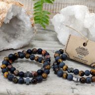 Set van 2 Edelstenen Vriendschaps Armbanden - Kracht - Tijgeroog & Zwarte Steen