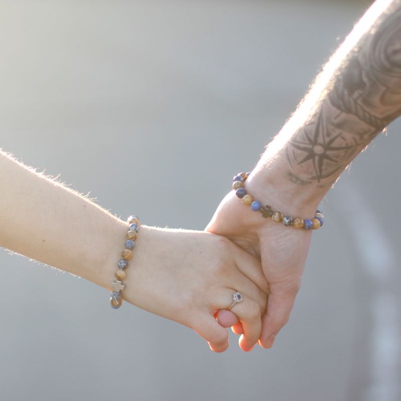 Set van 2 Edelstenen Vriendschaps Armbanden - Eeuwigheid - Luipaardhuid Jaspis & Lavasteen