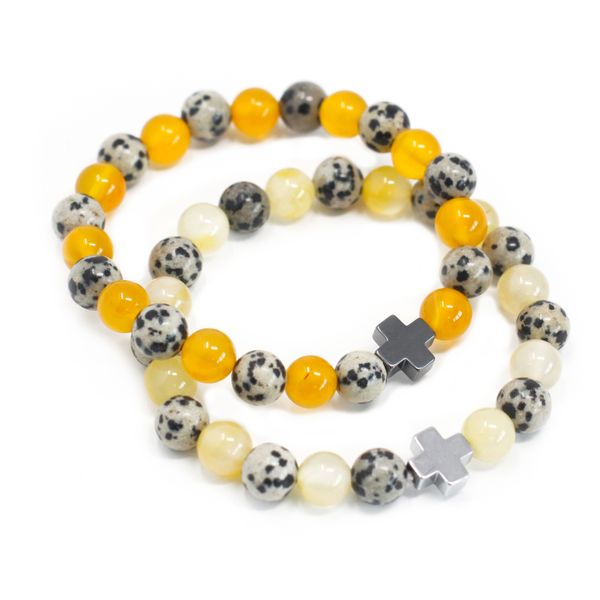 Set van 2 Edelstenen Vriendschaps Armbanden - Protection - Dalmatische Jaspis & Gele Agaat