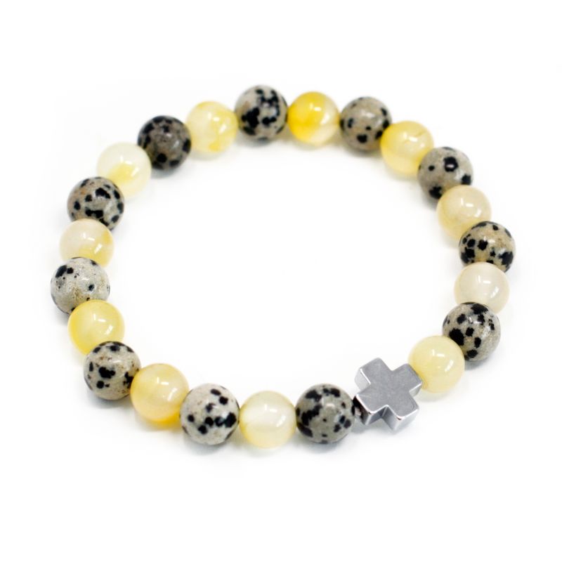 Set van 2 Edelstenen Vriendschaps Armbanden - Protection - Dalmatische Jaspis & Gele Agaat