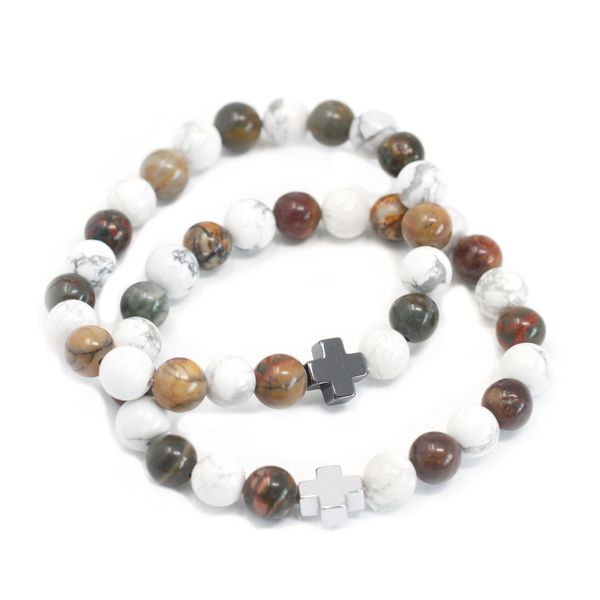 Set van 2 Edelstenen Vriendschaps Armbanden - Vrede - Picasso Jaspis & Witte Howliet