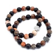 Set van 2 Edelstenen Vriendschaps Armbanden - Eeuwigheid - Luipaardhuid Jaspis & Lavasteen