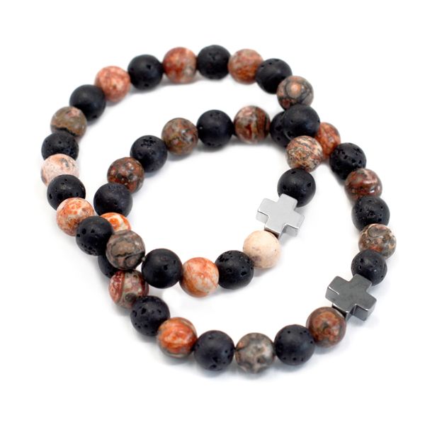 Set van 2 Edelstenen Vriendschaps Armbanden - Eeuwigheid - Luipaardhuid Jaspis & Lavasteen
