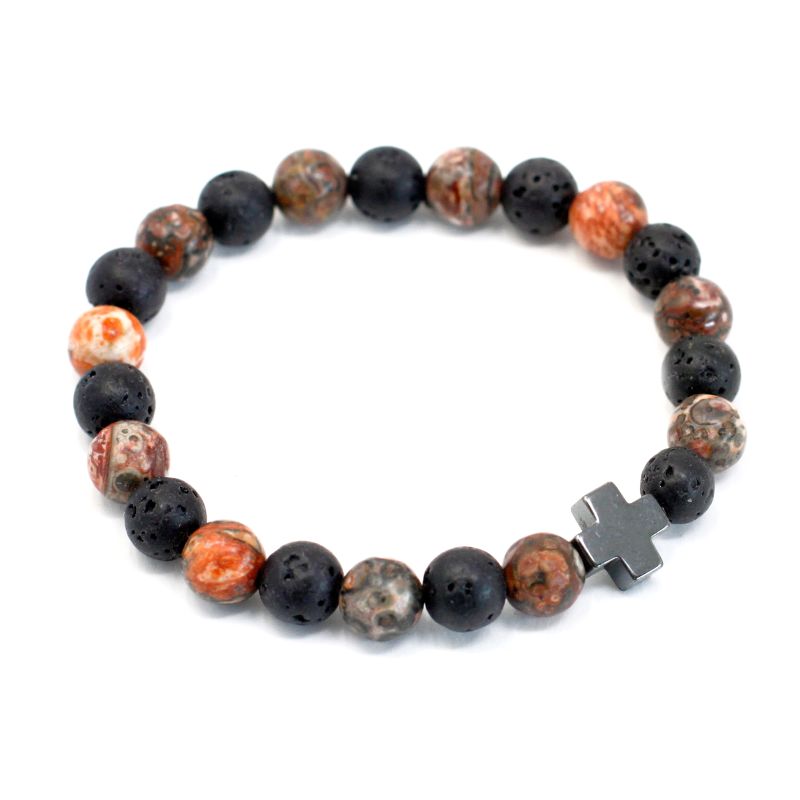 Set van 2 Edelstenen Vriendschaps Armbanden - Eeuwigheid - Luipaardhuid Jaspis & Lavasteen