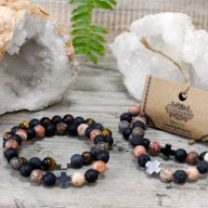 Set van 2 Edelstenen Vriendschaps Armbanden - Eeuwigheid - Luipaardhuid Jaspis & Lavasteen