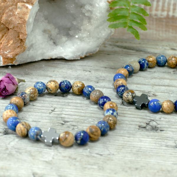 Set van 2 Edelstenen Vriendschaps Armbanden - Ondersteuning - Sodalite & Picture Steen