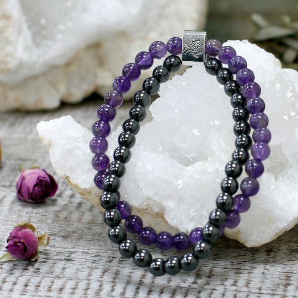 Dubbele Magnetische Edelsteen Armband - Amethist