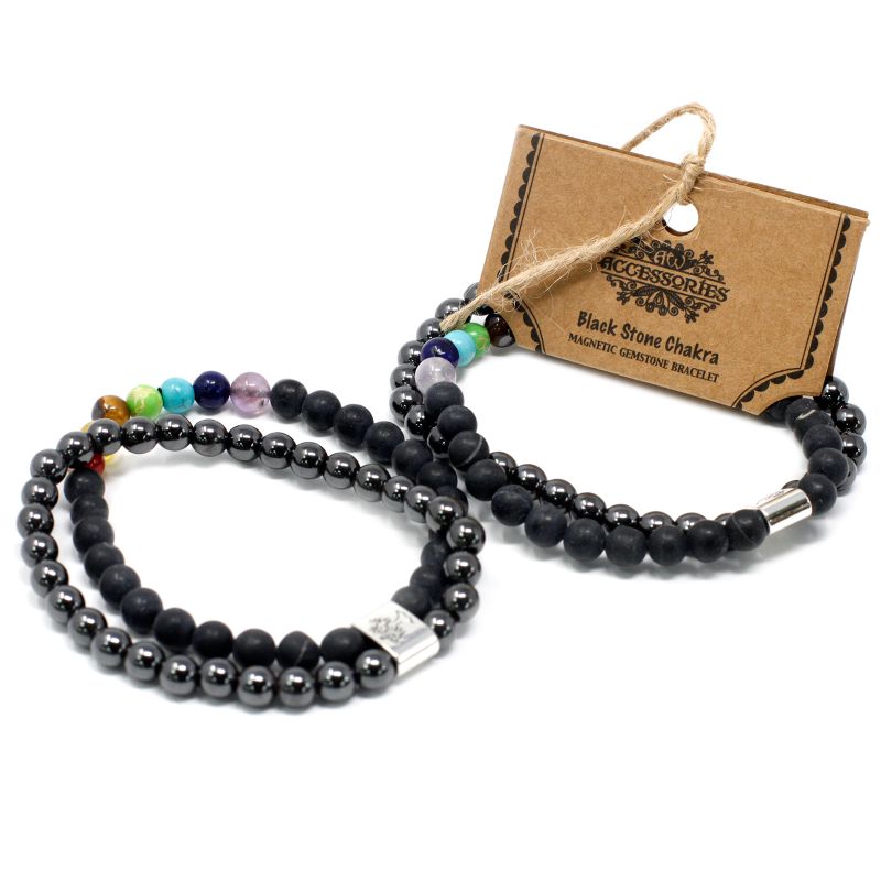 Dubbele Magnetische Edelsteen Armband - Zwarte Steen Chakra