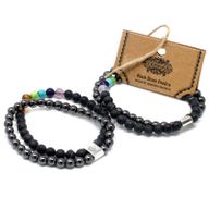 Dubbele Magnetische Edelsteen Armband - Zwarte Steen Chakra