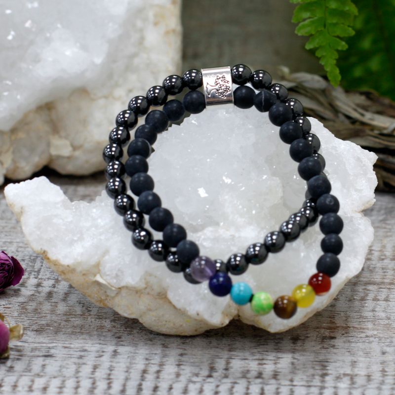 Dubbele Magnetische Edelsteen Armband - Zwarte Steen Chakra