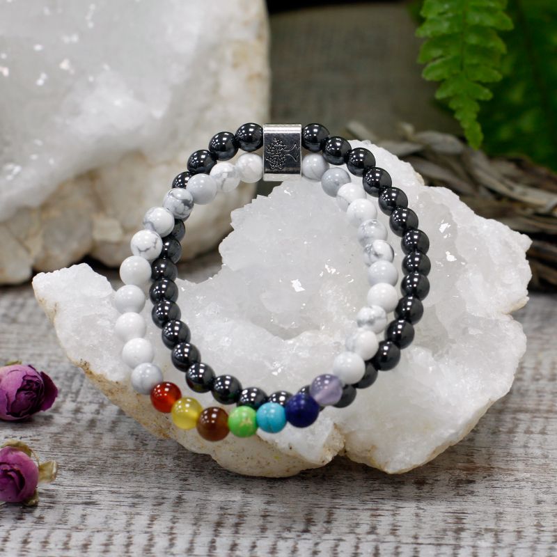 Dubbele Magnetische Edelsteen Armband - Witte Howliet Chakra