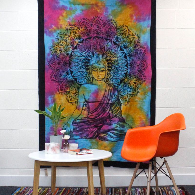 Bedsprei/Wandkleed Katoen - Enkel  - Zwarte Hamsa - 140 x 210 cm