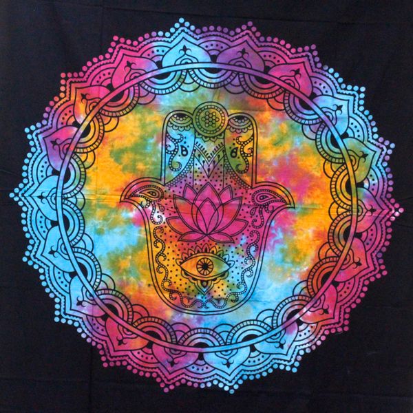 Bedsprei/Wandkleed Katoen - Dubbel - Zwarte Hamsa - 235 x 210 cm