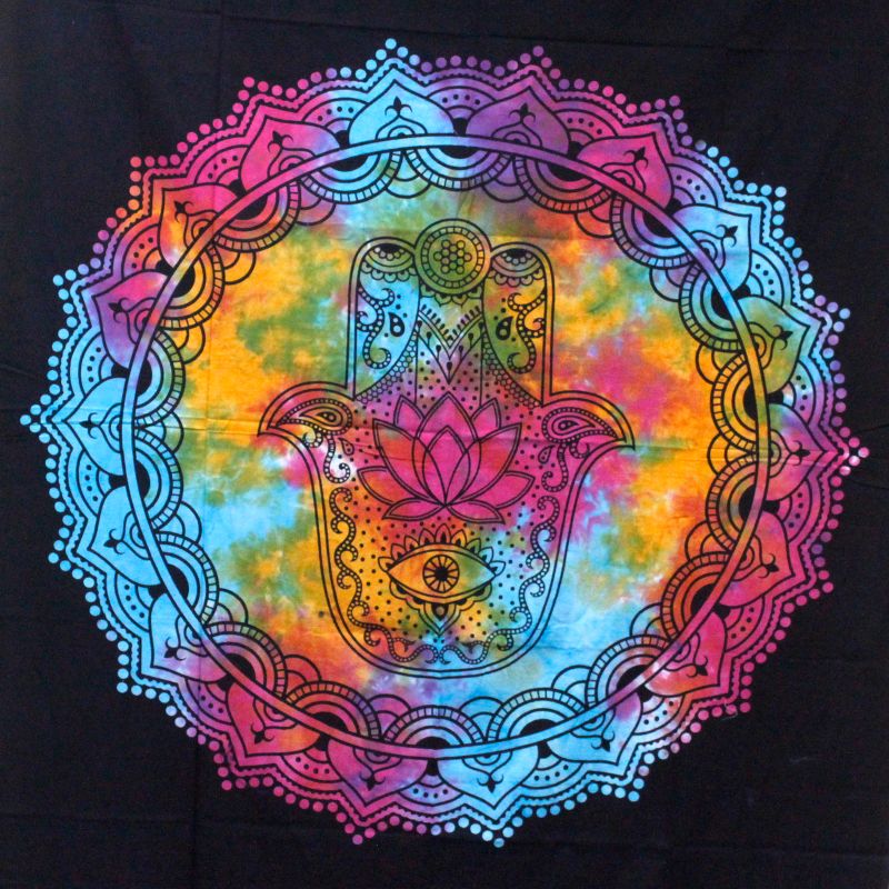 Bedsprei/Wandkleed Katoen - Enkel  - Zwarte Hamsa - 140 x 210 cm