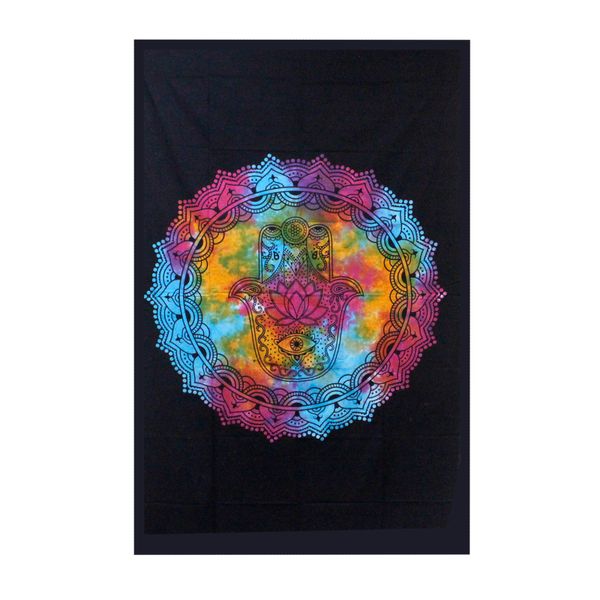 Bedsprei/Wandkleed Katoen - Enkel - Zwarte Hamsa - 140 x 210 cm