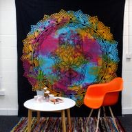 Bedsprei/Wandkleed Katoen - Dubbel - Zwarte Hamsa - 235 x 210 cm