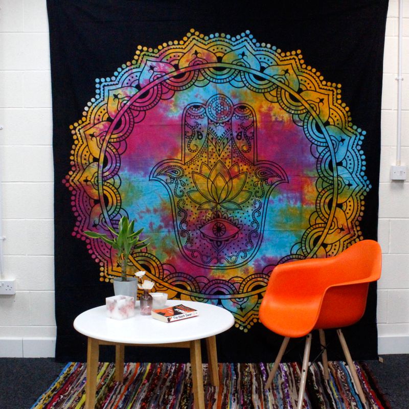 Bedsprei/Wandkleed Katoen - Dubbel - Zwarte Hamsa - 235 x 210 cm