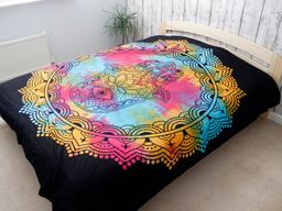 Bedsprei/Wandkleed Katoen - Dubbel - Zwarte Hamsa - 235 x 210 cm
