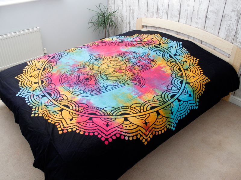 Bedsprei/Wandkleed Katoen - Dubbel - Zwarte Hamsa - 235 x 210 cm