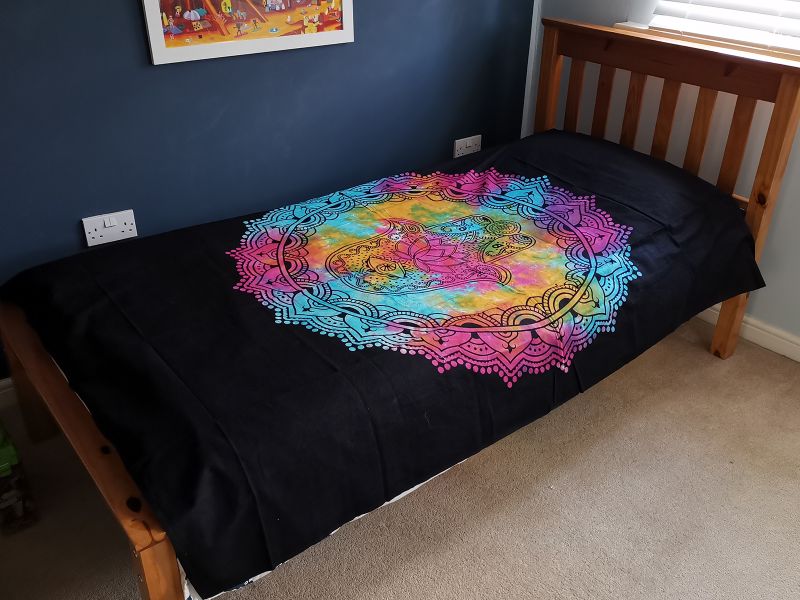 Bedsprei/Wandkleed Katoen - Enkel - Zwarte Hamsa - 140 x 210 cm