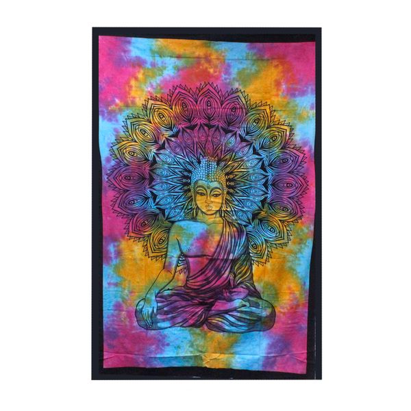 Bedsprei/Wandkleed Katoen - Enkel - Vreedzame Boeddha - 140 x 210 cm