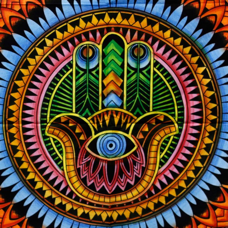 Wanddoek Katoen - Hand Geschilderd - Hamsa