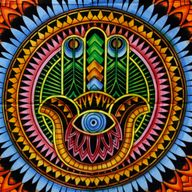Wanddoek Katoen - Hand Geschilderd - Hamsa