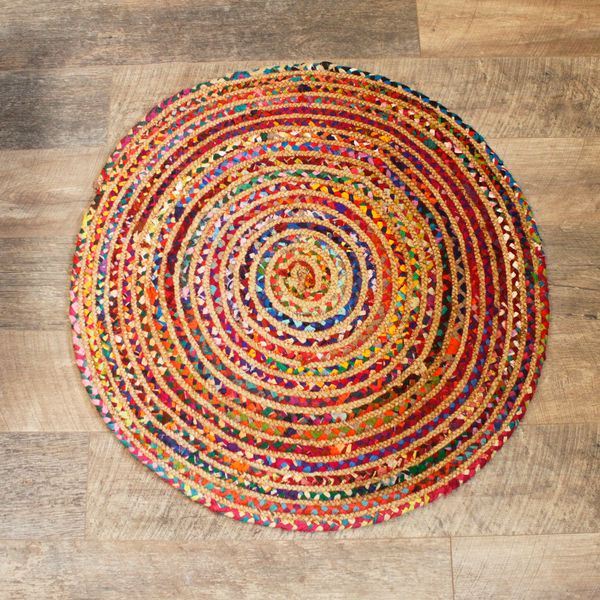 Vloerkleed van Jute en Gerecycled Katoen - Rond - 90 cm