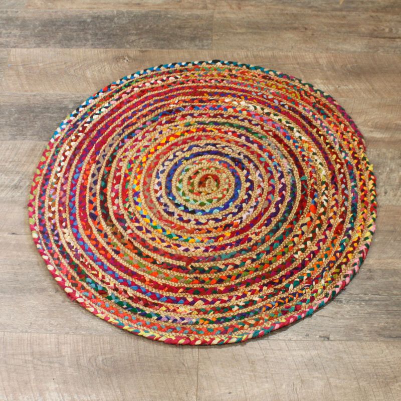 Vloerkleed van Jute en Gerecycled Katoen - Rond - 90 cm