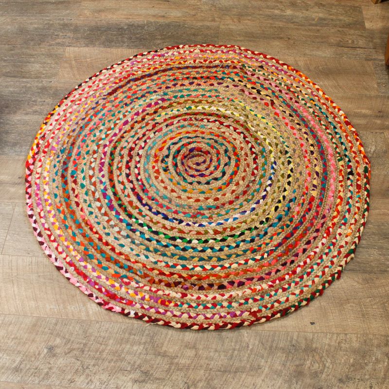 Vloerkleed van Jute en Gerecycled Katoen - Rond - 120 cm