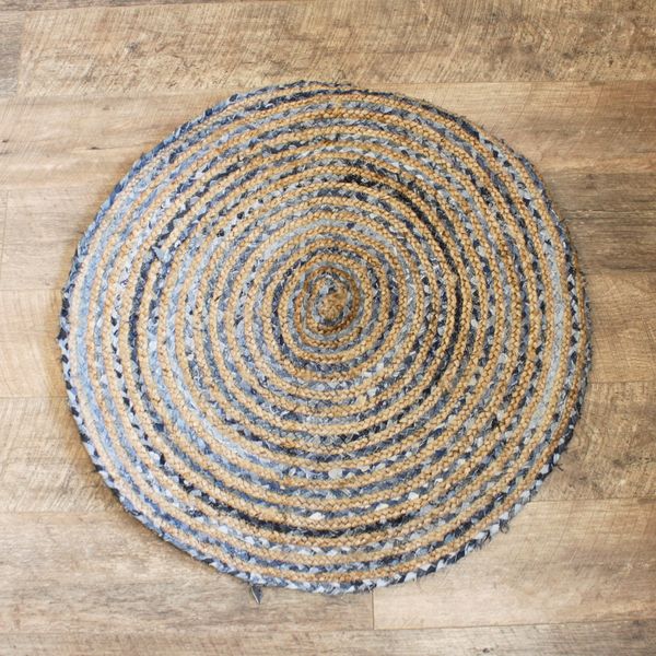 Vloerkleed van Denim en Gerecycled Katoen - Rond - 90 cm