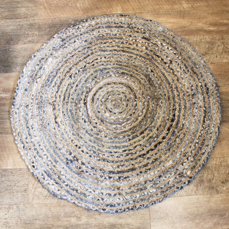 Vloerkleed van Denim en Gerecycled Katoen - Rond - 120 cm