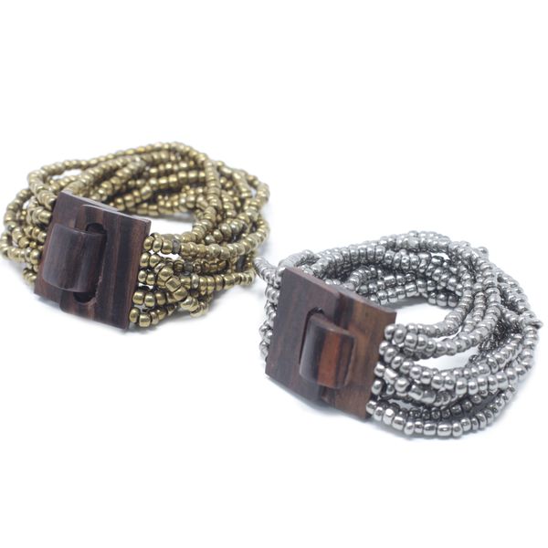 Houten Multi-Bead Armbanden - Asst Goud / Zilver Kleurig