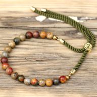 18K Goud Vergulde Edelsteen Armband met Mos Groen Gekleurd Koord - Picasso Jaspis