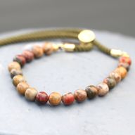 18K Goud Vergulde Edelsteen Armband met Mos Groen Gekleurd Koord - Picasso Jaspis