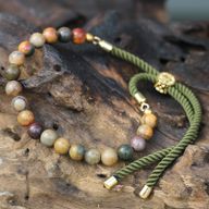 18K Goud Vergulde Edelsteen Armband met Mos Groen Gekleurd Koord - Picasso Jaspis