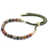 18K Goud Vergulde Edelsteen Armband met Mos Groen Gekleurd Koord - Picasso Jaspis